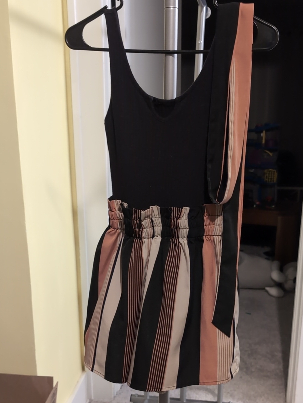 Black & Blush Striped Waist-Detail Jumpsuit